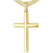 Jewlpire 925 Sterling Silver Cross Necklace for Men, 18k Gold Plated Sterling Silver Cross Necklace with 4mm Stainless Steel Cuban Link Chain for Men, Mens Necklace 16 18 20 22 24 26 Inch