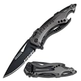 Tac-Force Folding Pocket Knife, 3.25-inch Serrated Blade, Grey Aluminum Handle, 7.75-inch Overall Length TF-705GY