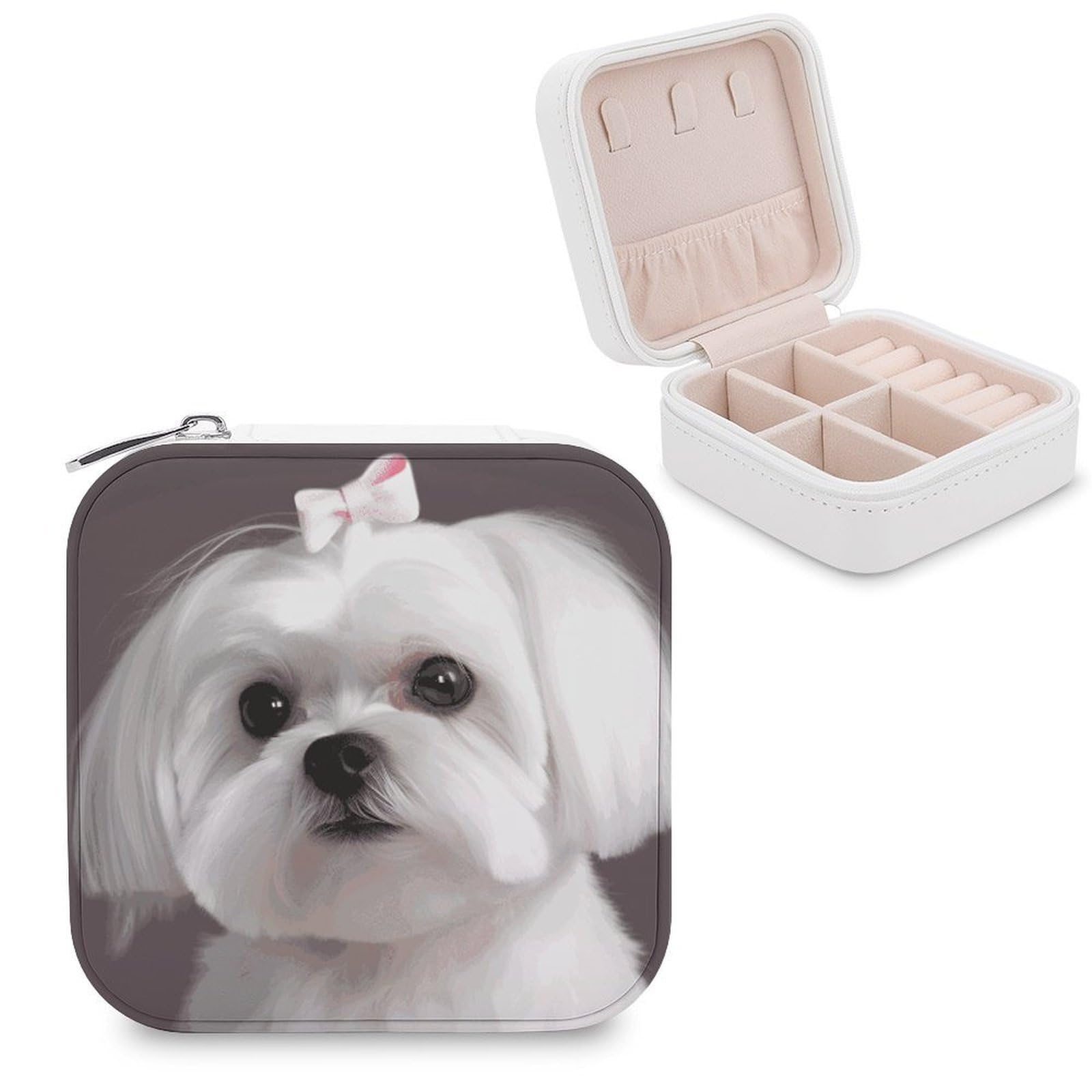 VstaDank Lovely Maltese Dog Jewelry Box for Women Custom Travel Jewelry Case Personalized Travel Jewelry Boxes Small Portable Jewelry Organizer Box for Rings Necklaces Bracelets Earring