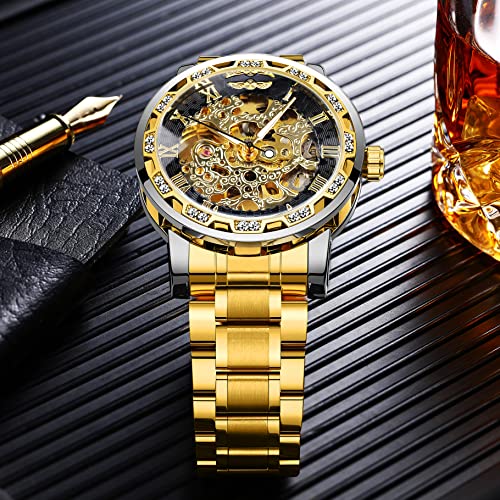 Buy Winner Retro Manual Mechanical Skeleton Watch with Diamond and Carving Flower Craft Men