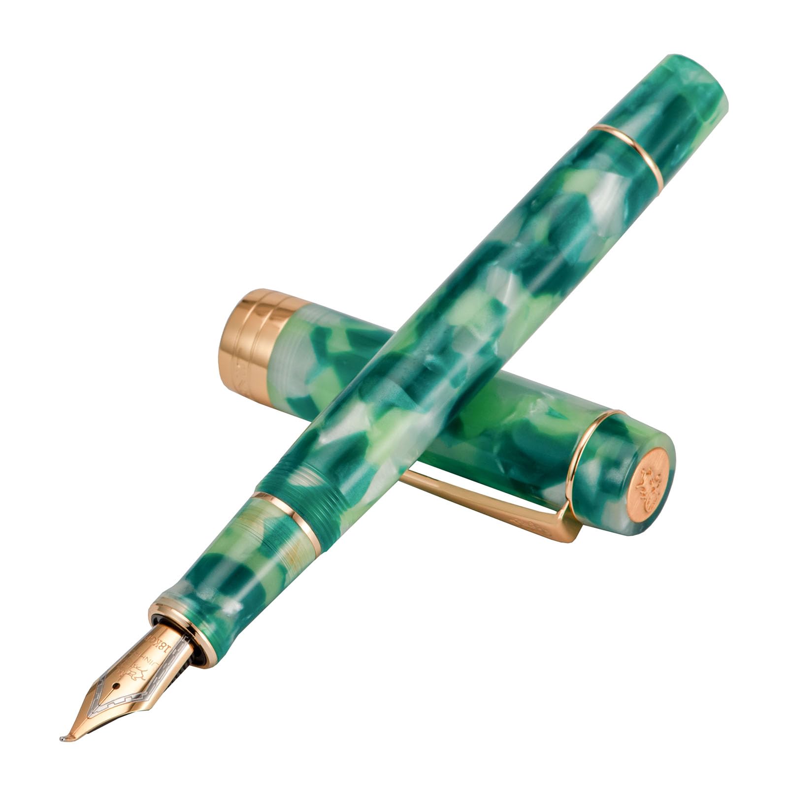 Amazon | Jinhao クラシック万年筆 グリーンマーブル ゴールドトリム