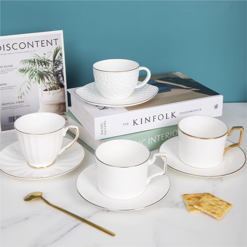 Filiżanka do kawy z porcelany kostnej ze złotym rantem, zestaw ceramicznych filiżanek i spodków o wysokiej wartości, filiżanka do popołudniowej herbaty (A: 210 ml)(B:210ml)