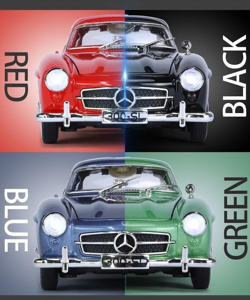 Image of 1:24 Scale Mercedes-Benz 300 SL Diecast Model Car | Classic Collectible with Openable Doors, Pull-Back Action, Light & Music, Rotatable Steering Wheel, Horn Sound