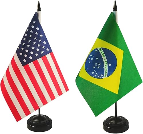 1 bandera de mesa y escritorio en miniatura de 8 x 5 pulgadas, incluye 2 soportes de bandera y 2 banderas pequeñas de mini palo, banderas de Estados