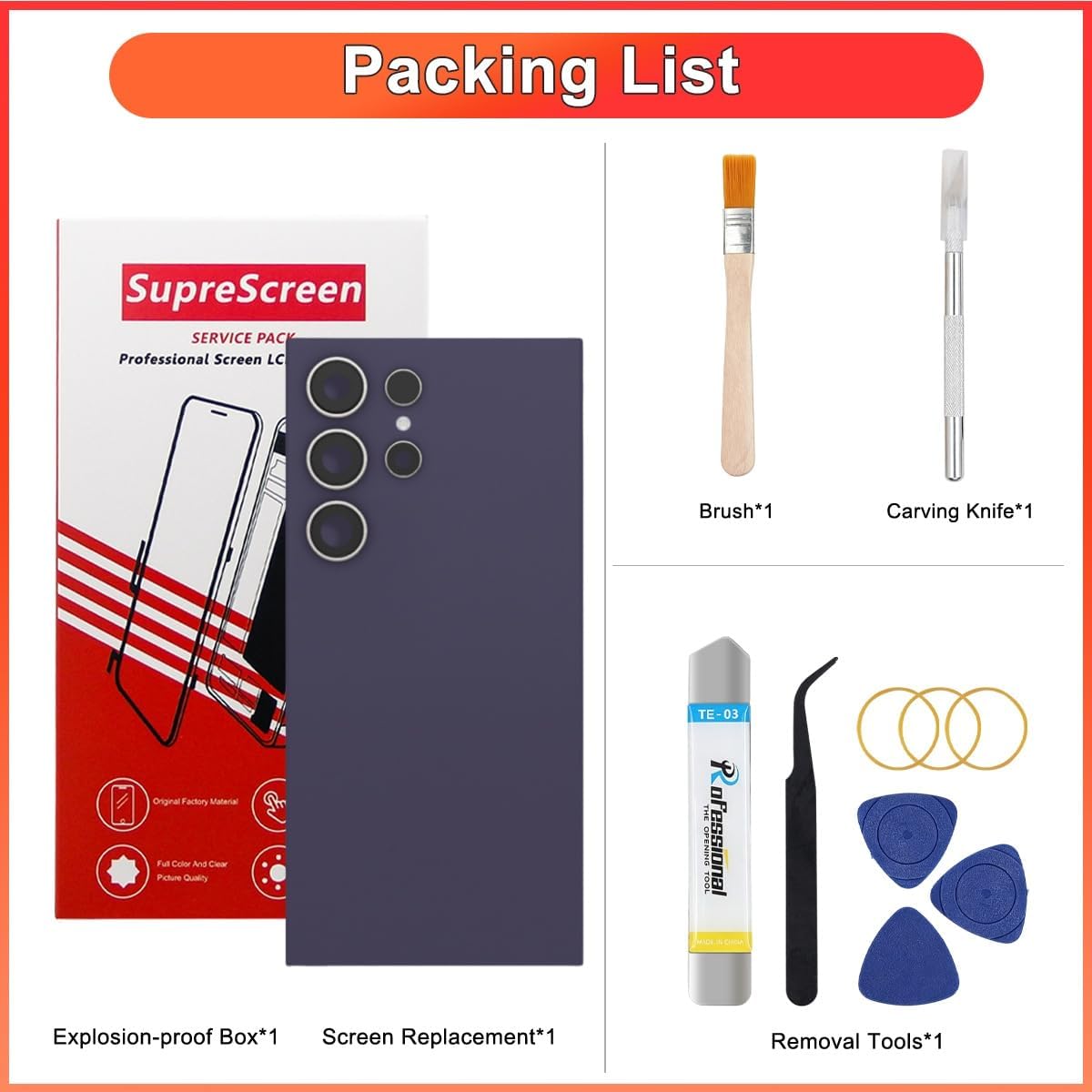 Back Glass Replacement for Samsung Galaxy S24 Ultra 6.8" | Rear Glass Cover Housing,with Pre-installed Camera Lens,Waterproof Adhesive,Full Repair Tool kit,Titanium Violet