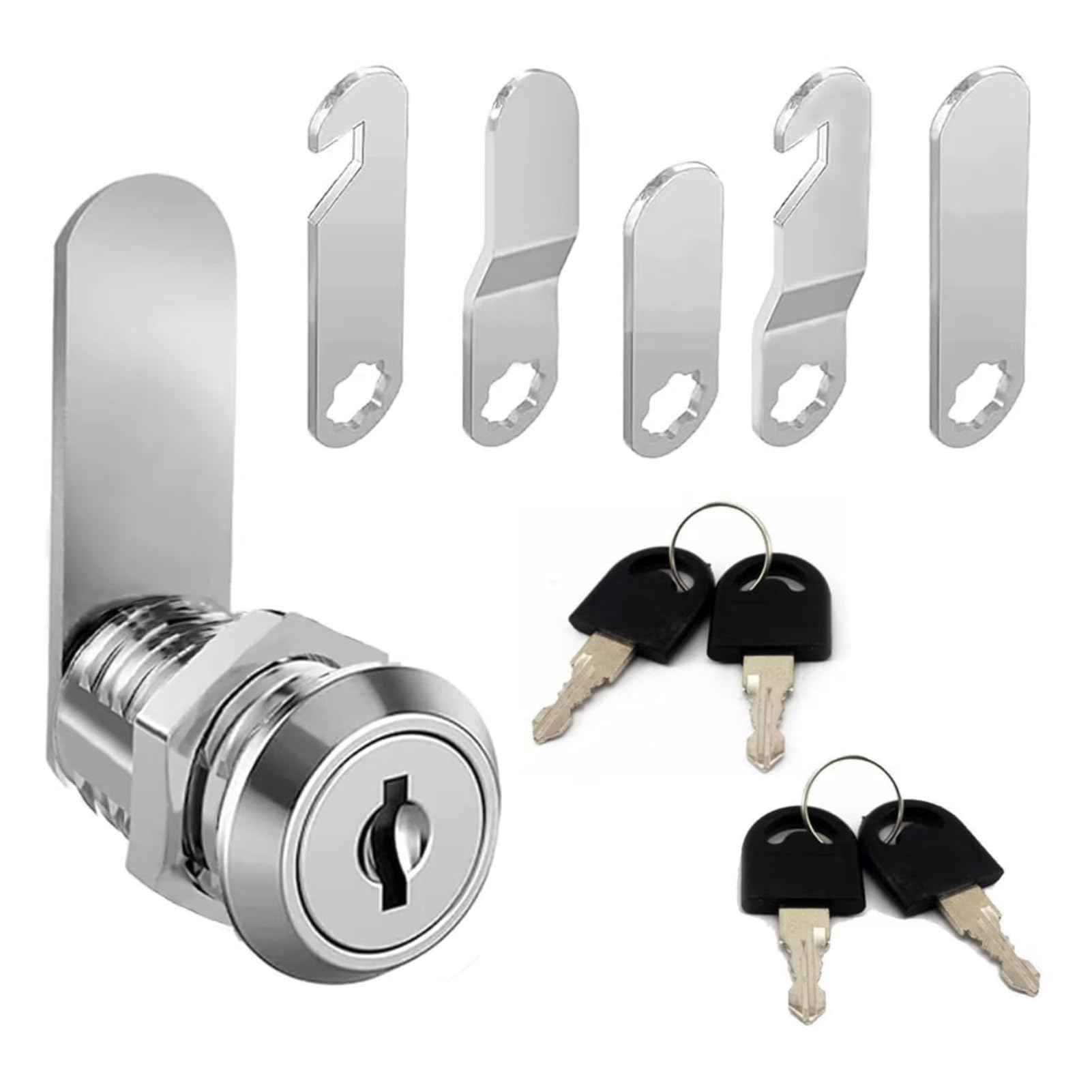 Universal Mailbox Cam Lock with 5 Lock Plates & 4 Keys, Durable Multi-Purpose Cabinet Lock for Cupboard, Drawer, Locker & Furniture Door