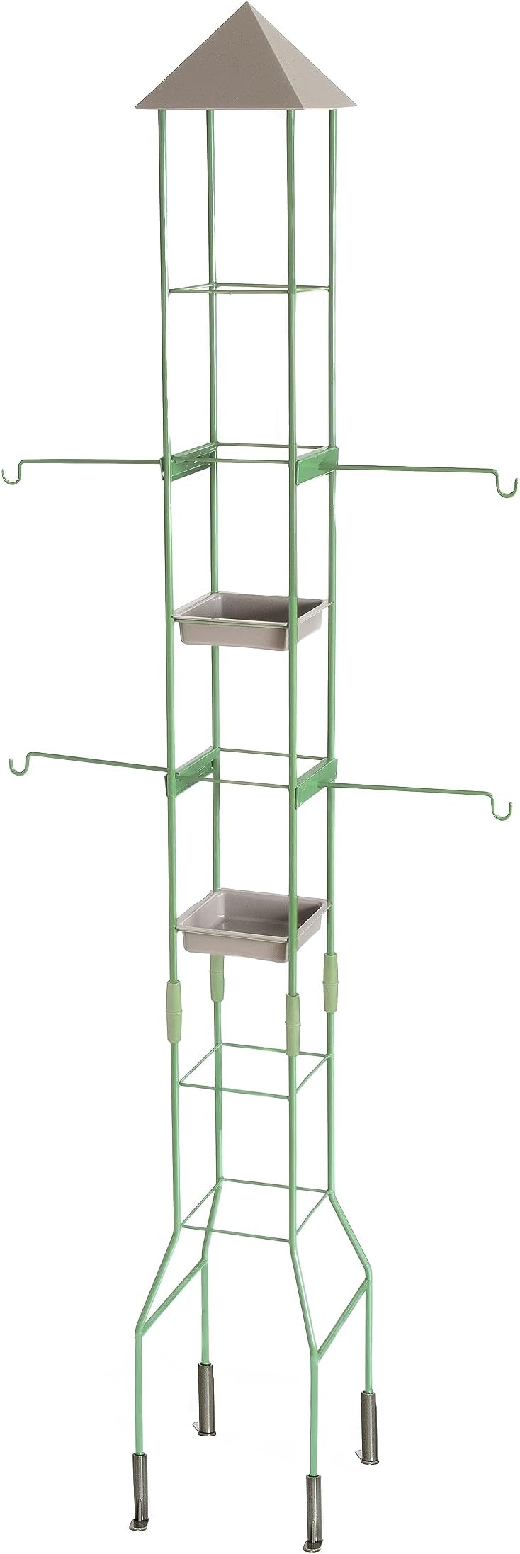The NutteryTWGA01 Bird Feeding Station with 4 Brackets & 2 Trays - Tower Garden Bird Feeding Stand with Weather-Resistant Steel Frame - Sturdy Hanging Station for Multiple Wild Birds (Sage Green)