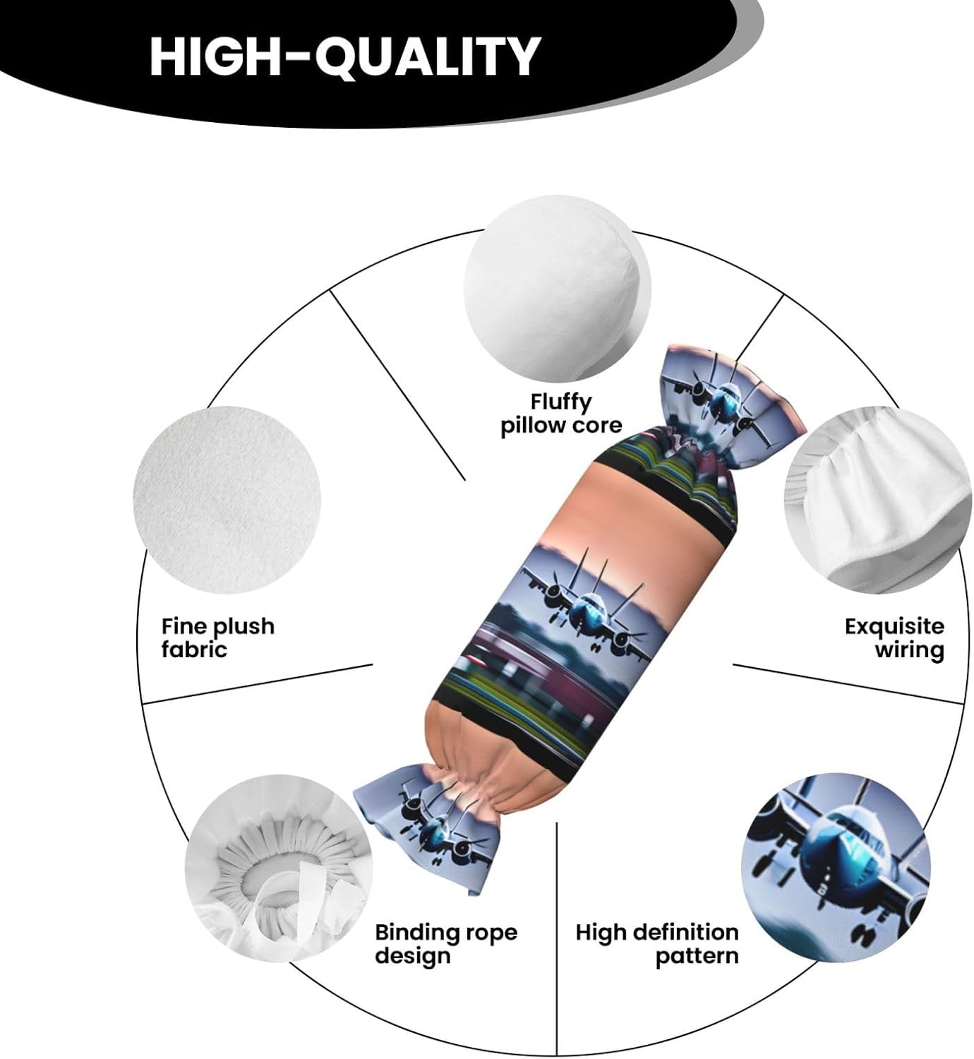 Fly Airplane Print Candy Cylindrical Comfortable Pillow Throw Pillows Home Decor Easy Maintenance