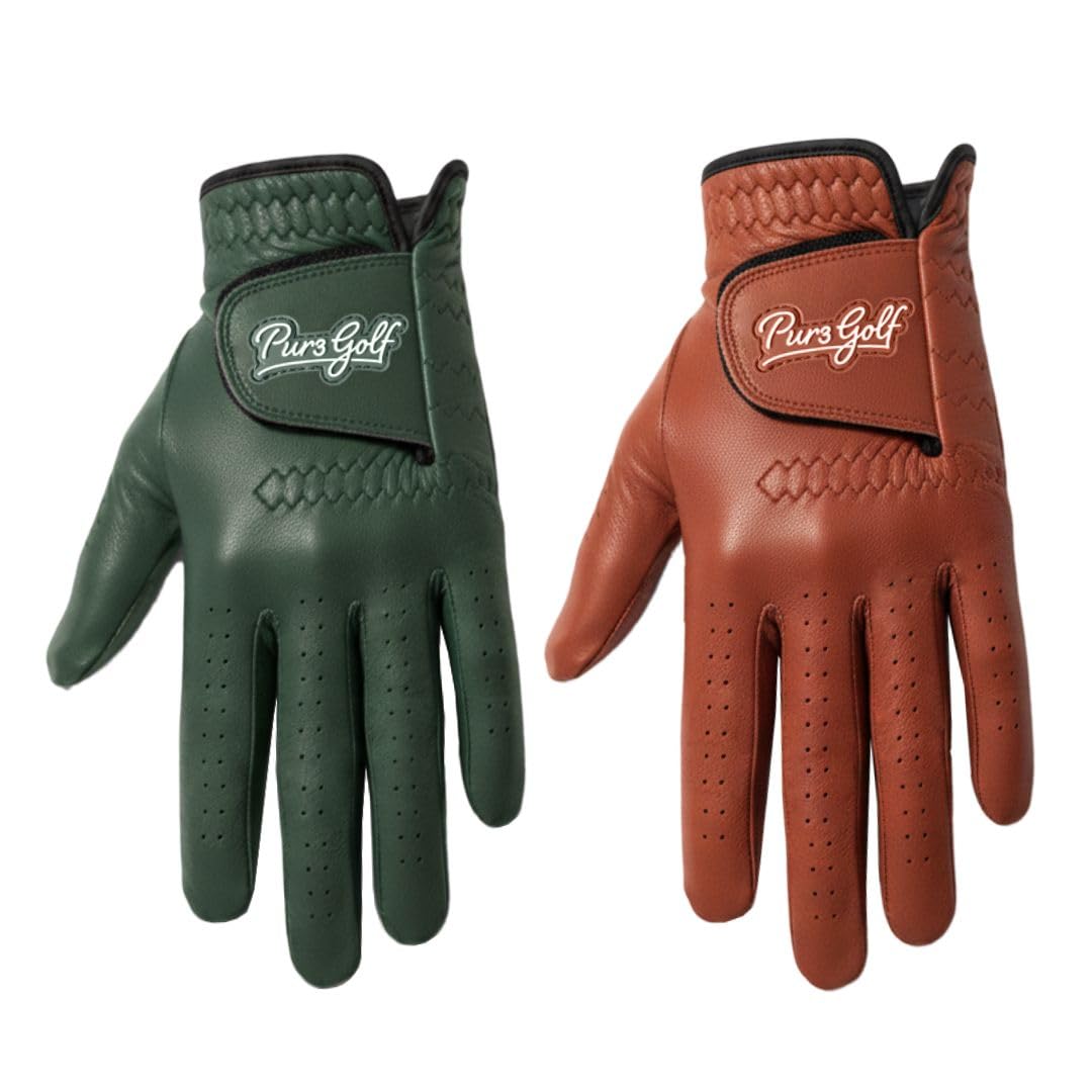 PUR3 – Lot de 2 gants de golf en cuir Cabretta pour homme | Collection Heritage avec marqueur de balle | Gant de golf pour homme main gauche et main droite