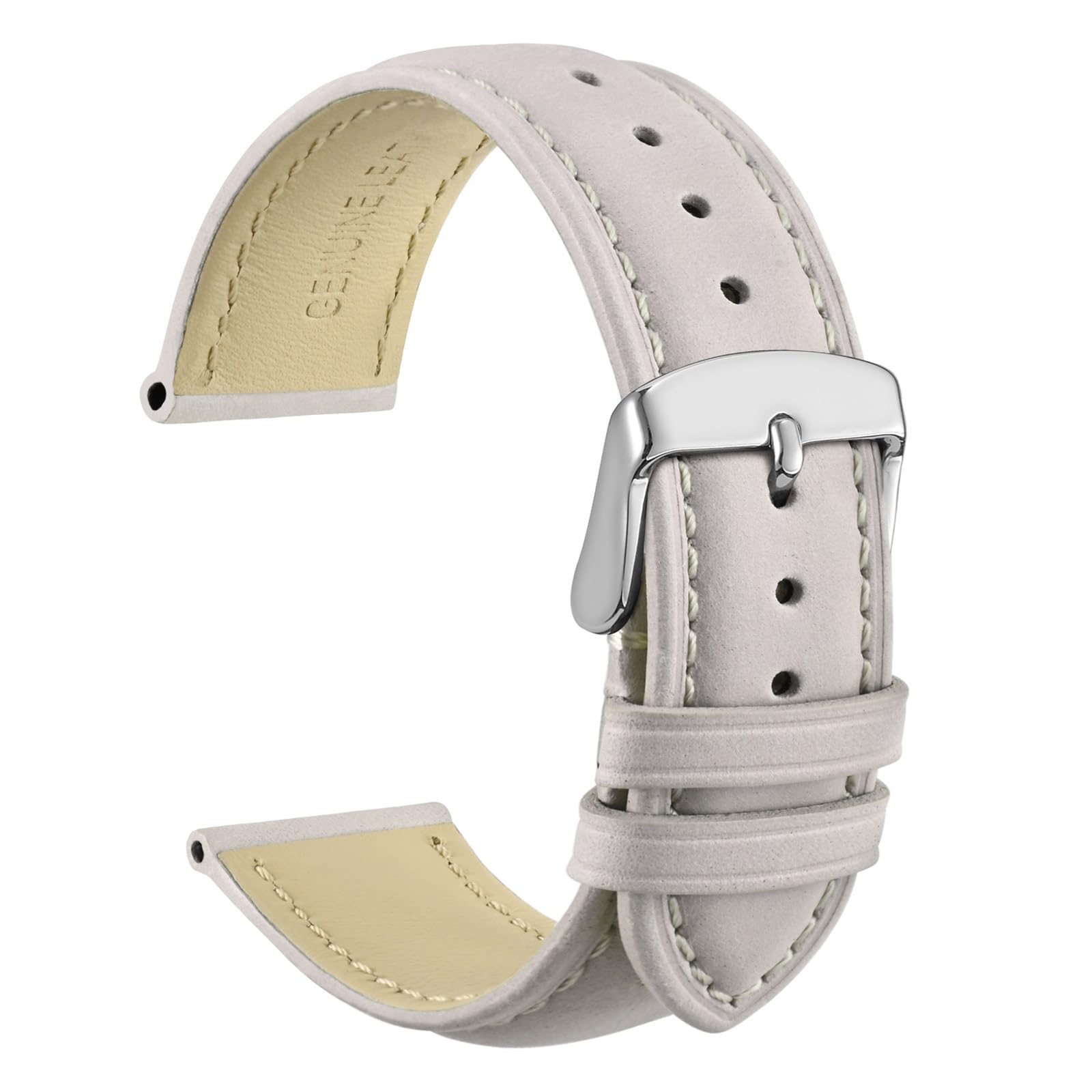 WOCCI Leather Watch Band, Vintage Replacement Strap, Stainless Steel Buckle, Choice of Width 14mm 16mm 18mm 19mm 20mm 21mm 22mm 23mm 24mm