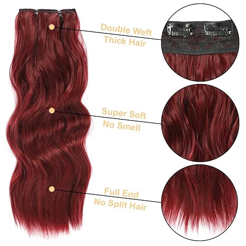 Miniatura 2 de Extensiones de cabello con clip de 20 pulgadas, extensiones de cabello rojo, extensiones de cabello sintético grueso para mujer (rojo)