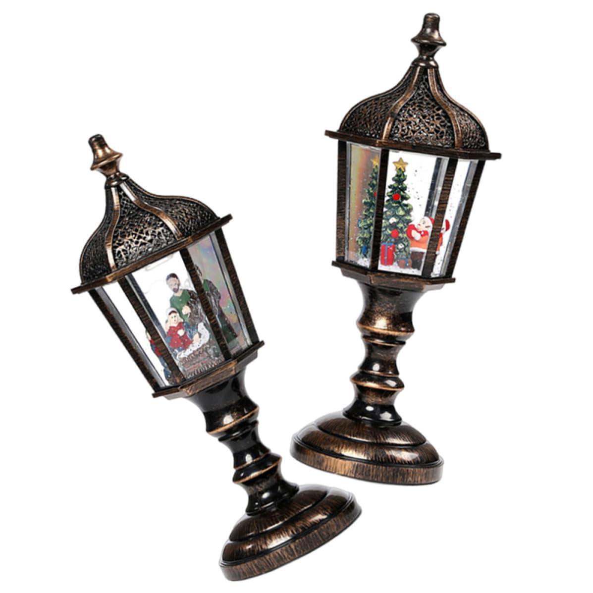 Operitacx 2 Pezzi Lanterna Natalizia a Globo di Neve Musica, Decorazione Luminosa in Resina e PVC, Alimentazione USB, Artigianato Robusto per Casa e Ufficio