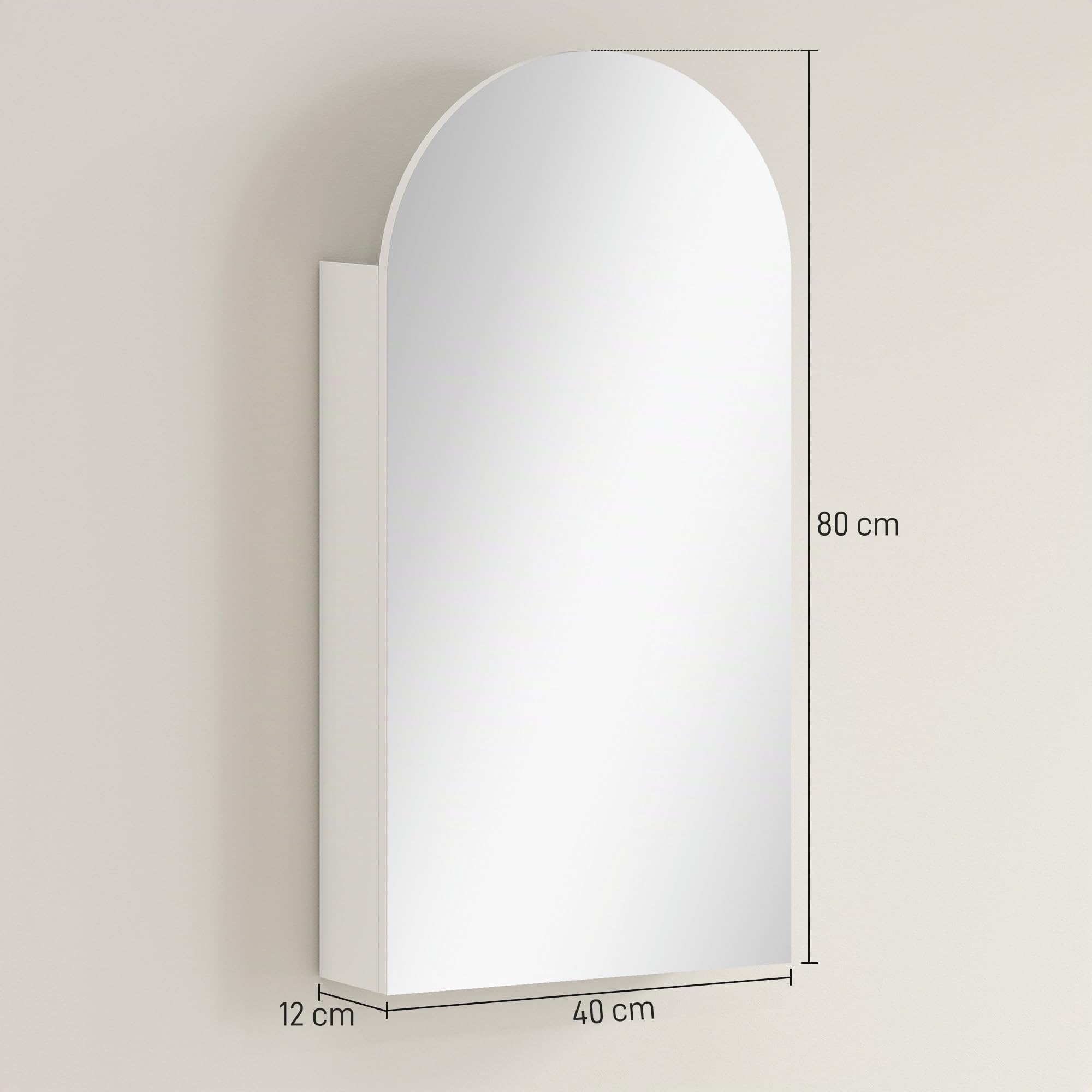 HOMCOM Armario Espejo para baño de Pared Moderno 40x12x80cm Blanco | Armario de pared para baño, espejo arco sin marco, estantes de vidrio ajustables.
