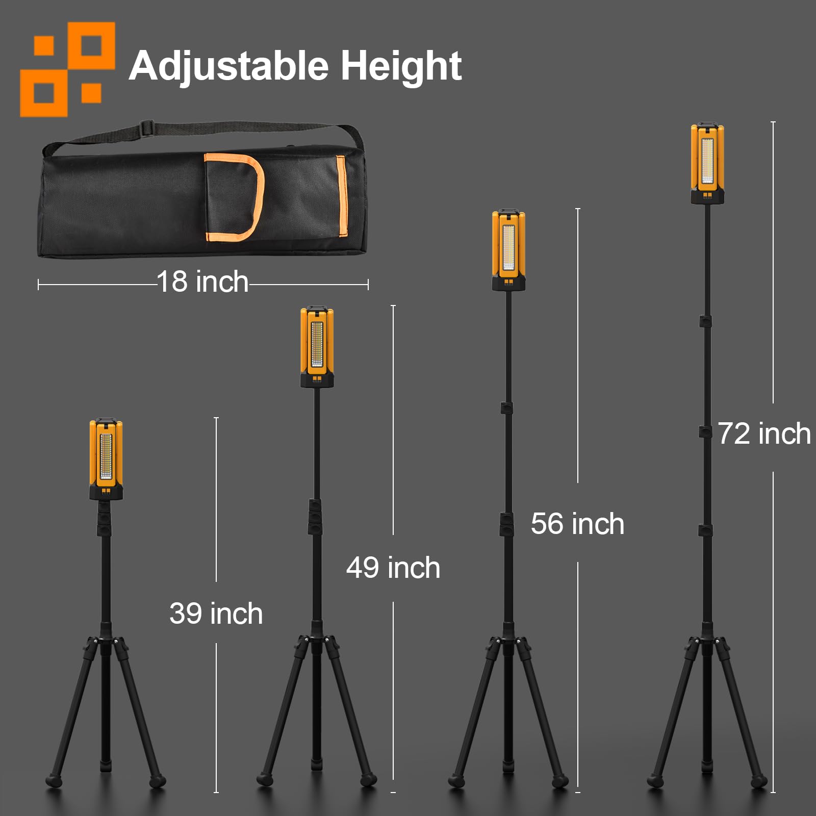 iodoo Projecteur de Chantier LED à Batterie Solaire Avec Trépied, Batterie D'une Capacité de 13200 mAh, Lampe Chantier Luminosité de 8000 Lumens (Orange avec télécommande)
