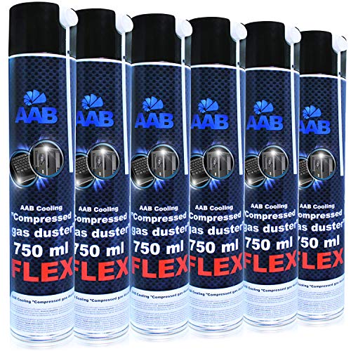 AABCOOLING Compressed Gas Duster FLEX 750ml - Conjunto de 6 - Espray Aire Comprimido con un Tubo Flexible, Spray Limpiador, Duster de Aire Comprimido, Spray Aire
