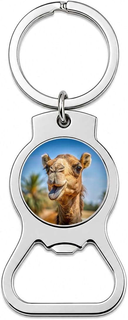 Camel Face With Tongue Sticking Out Bottle Opener Keychain