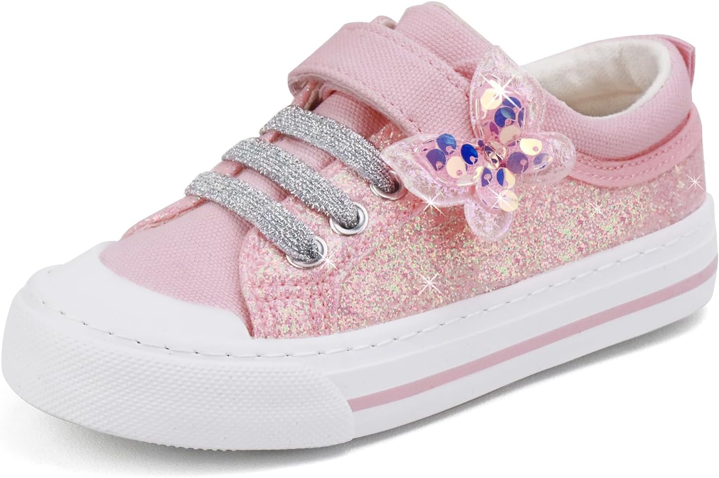 toandontoddler kids sneakers sparkle fashion glitter sequins canvas shoes 12 little kid butterflypink strap