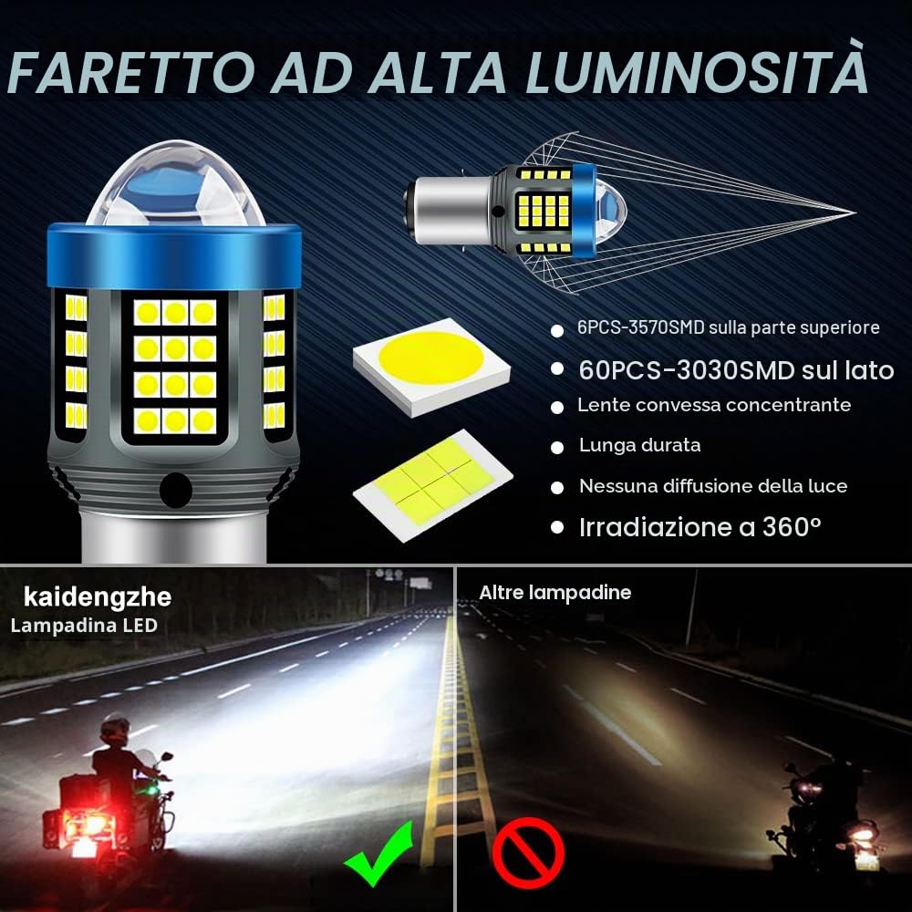 H6 LED Lampadina per Fari per Moto, 2022 Nuove Lampadine per Fari a LED per Moto Scooter BA20D Aggiornate con Proiettore HD, Luci Abbaglianti e Anabbaglianti Moto 25W 12V-80V Bianco-1PZ