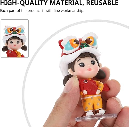 Miniatura 2 de SEWACC Escultura de león de resina, figura de año nuevo chino, estatua de león chino, muñeca de danza de león chino, modelo tradicional chino,