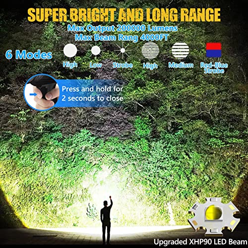 Jsknb Spotlight, 200000 Lumens Super Bright Rechargeable Led Spotlight Flashlight With Tripod, 6 Modes Handheld Spot Lights For Outdoor, Ipx6 Waterproof Solar Flashlight For Marine Hunting Boating #TOP1
