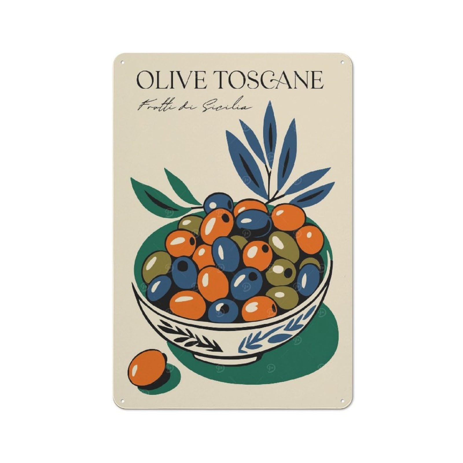 Junmoney Style-8 Tin Wall Plaque 30X20cm With Frutti Di Sicilia For Home Office Or Studio, New Home Wall Decor For Home Office Decor Fans