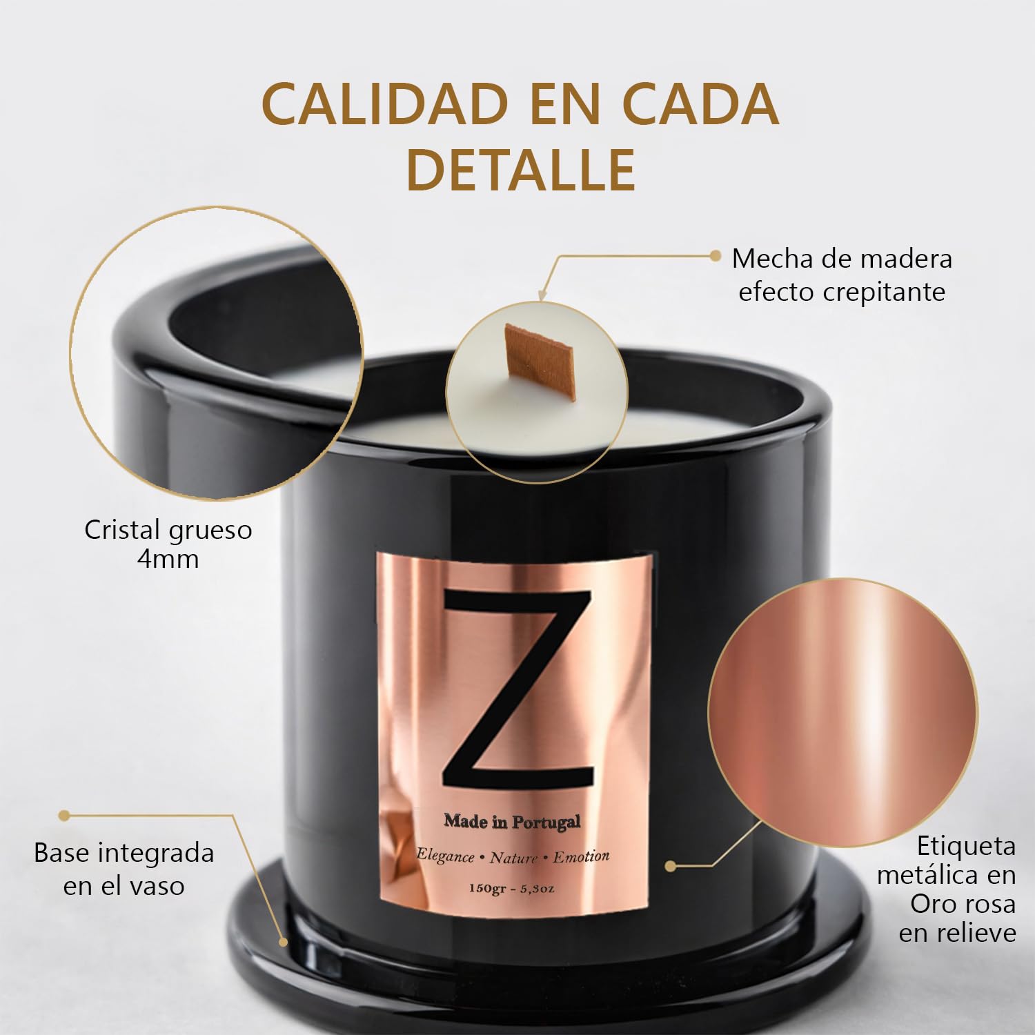 Velas Aromáticas de Soja y Fragancias IFRA | Regalos Originales para Mujer Hechas en Europa | Velas Decorativas para Ritual de Calma y Autocuidado Zaikux® (Sándalo)