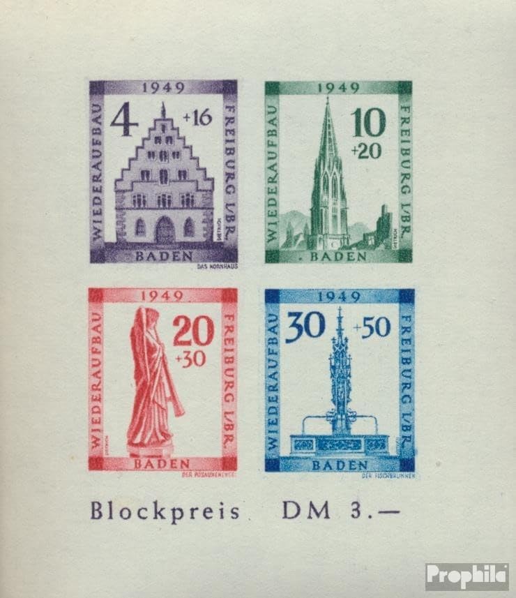Franz. Zone-Baden block1b IV (Complete.Issue.) Dot Next B of Baden unmounted Mint/Never hinged ** MNH 1949 Freiburg (Stamps for Collectors)