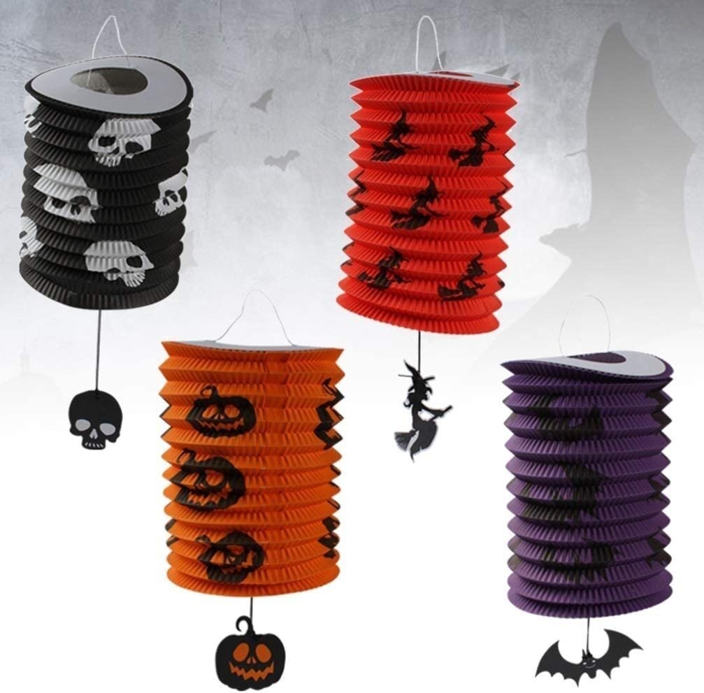 Latarnia na Halloween 4 Sztuki Halloween Dyni Papierowe Lampiony Szkielet Czarownica Dynia Nietoperz Składane Przenośne Wiszące Latarnie Dekoracja na Halloween