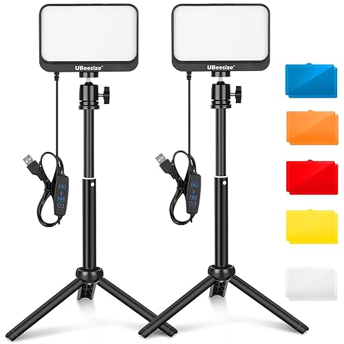 UBeesize Photography Lighting Kit, 2-Pack 6000K LED Video Light with Mini tripods & Color Filters for Tabletop/Low-Angle Shooting, USB Studio Lighting for Video Recording, Game Streaming