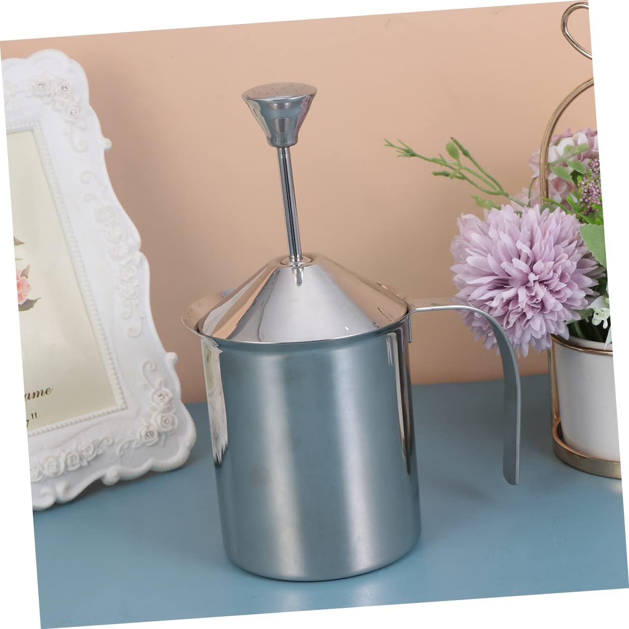 800cc Stainless Steel Milk Frother Pitcher Handheld Milk Bubbler Double Layer Filter Screen for Thick Froth for Home and Coffee Shop Use