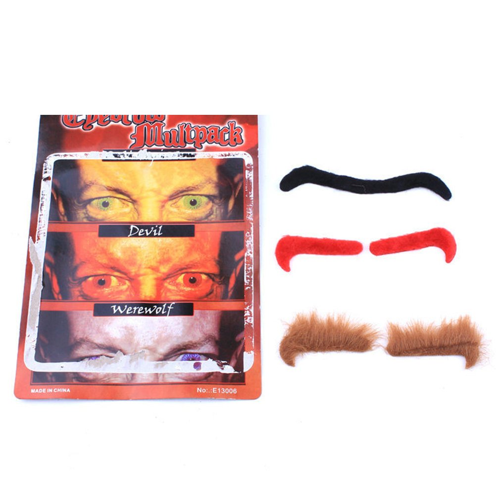 3 Paar Halloween-Augenbrauen – Selbstklebend, In Schwarz, Rot & Braun – Für Kostümparty & Cosplay