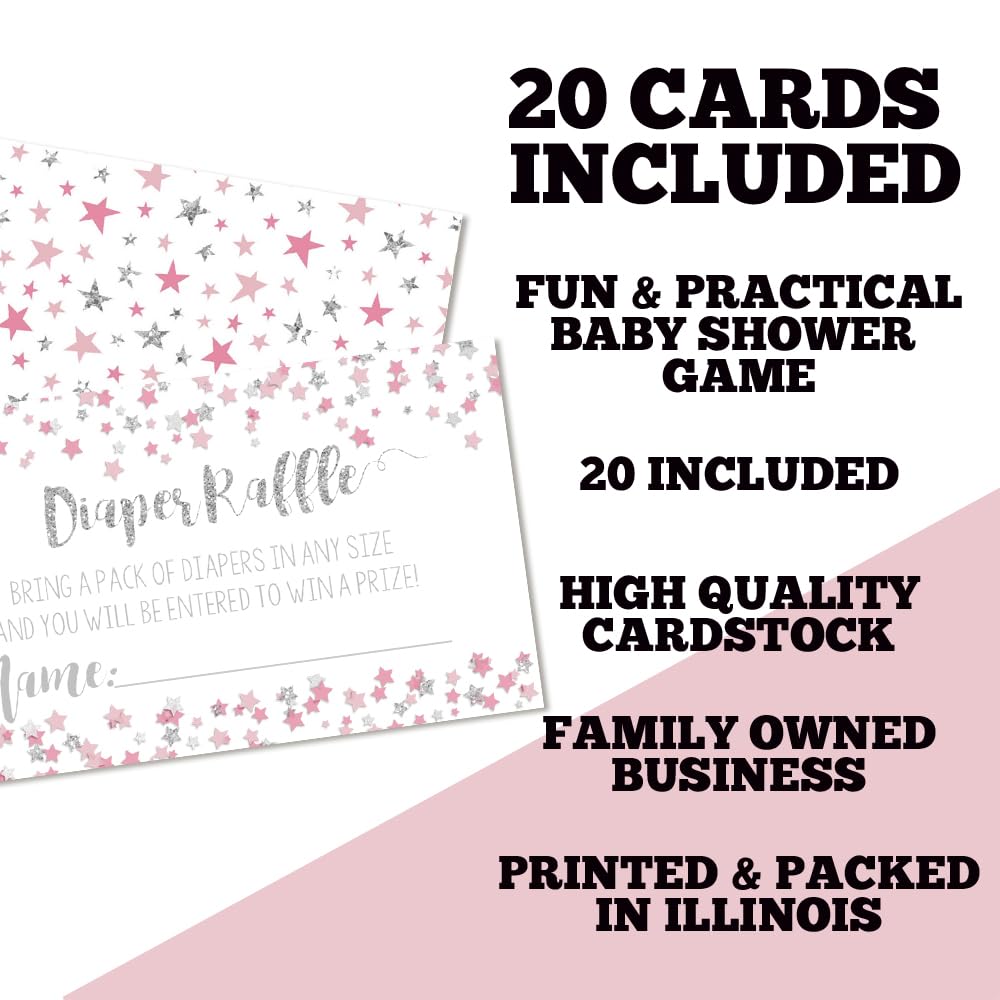 Amanda Creation Pink & Silver Twinkle Little Star Themed Diaper Raffle Tickets for Girl Baby Showers, 20 2
