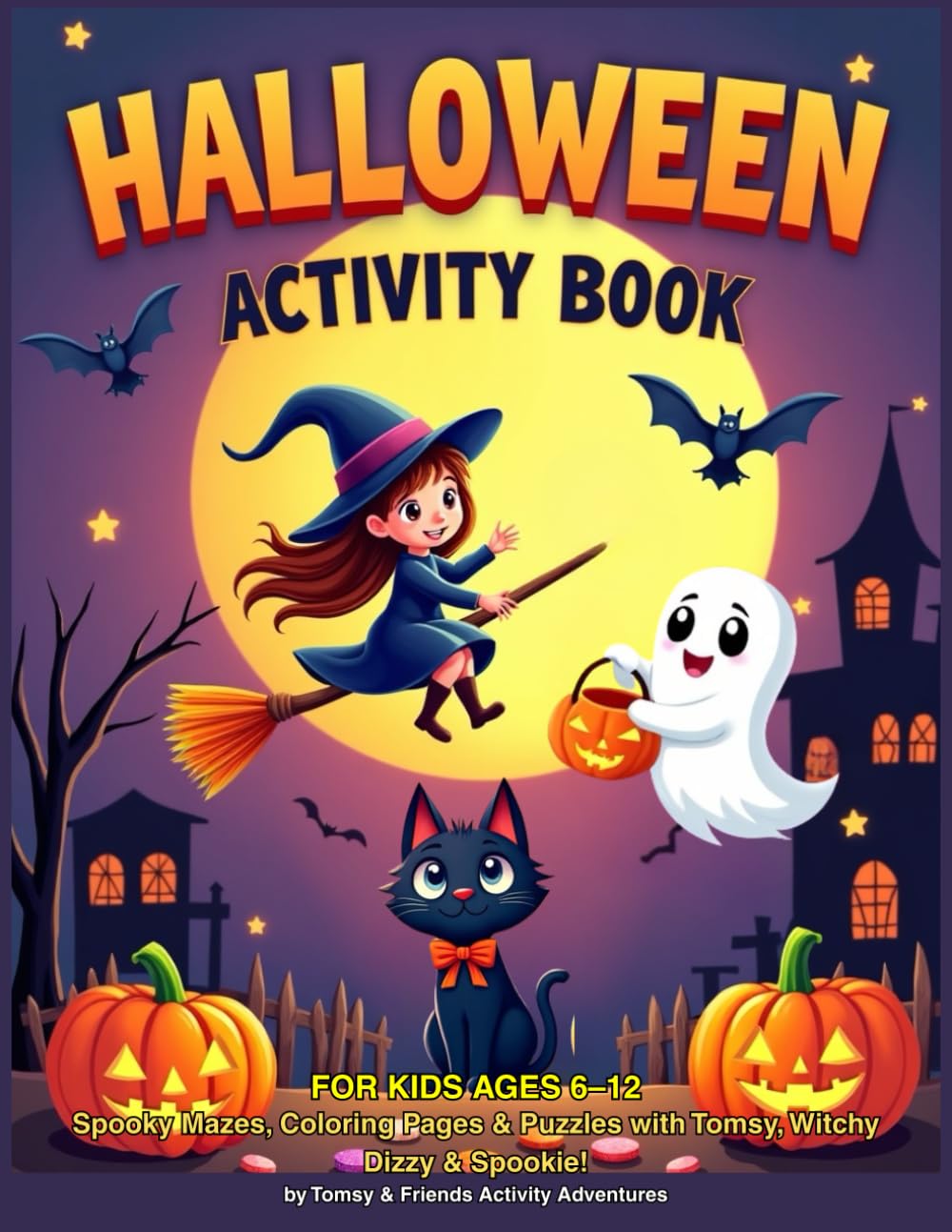 Halloween Activity Book for Kids Ages 6–12: Spooky Mazes, Coloring Pages, Word Searches & Puzzles with Tomsy, Witchy Dizzy & Spookie!