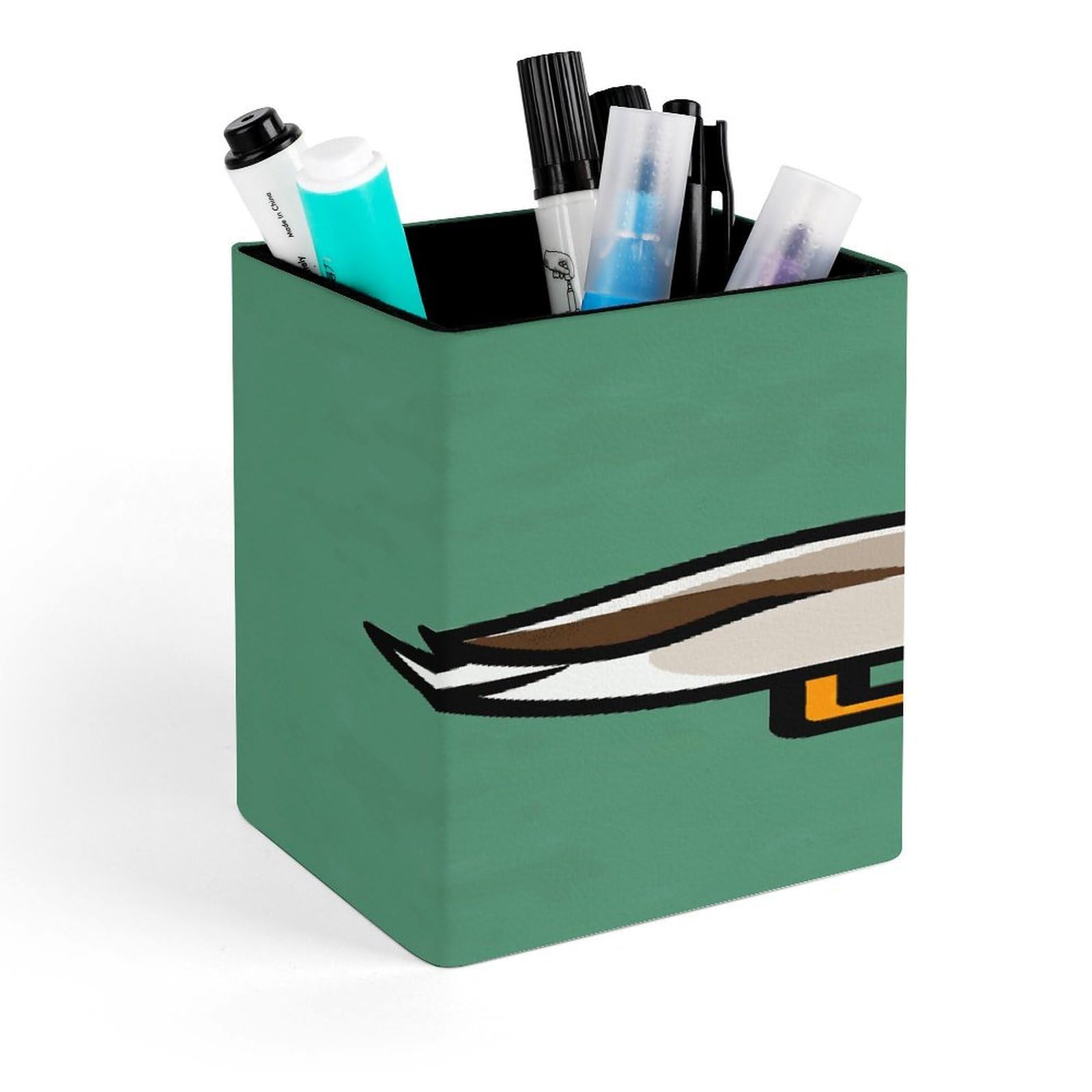 LZQPOEAS Mallard Square Pen Pencil Holder PU Leather Pencil Cup Desktop Stationery Organizer Office Accessories Container