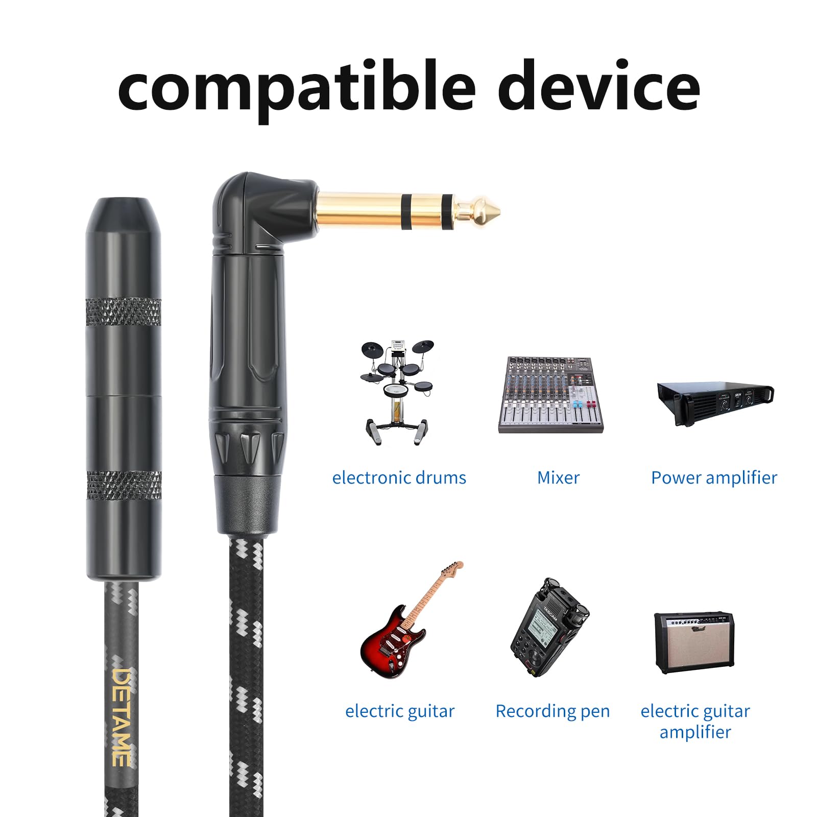 Audiokabel, rechtwinklig, 6,35 mm, TRS-Stereo-Stecker auf Buchse, High-End-Audiokabel, 6,35 mm Stereo-Stecker auf 1/4-Zoll-Buchse, Kopfhörer-Gitarren-Verlängerungskabel, 3 m