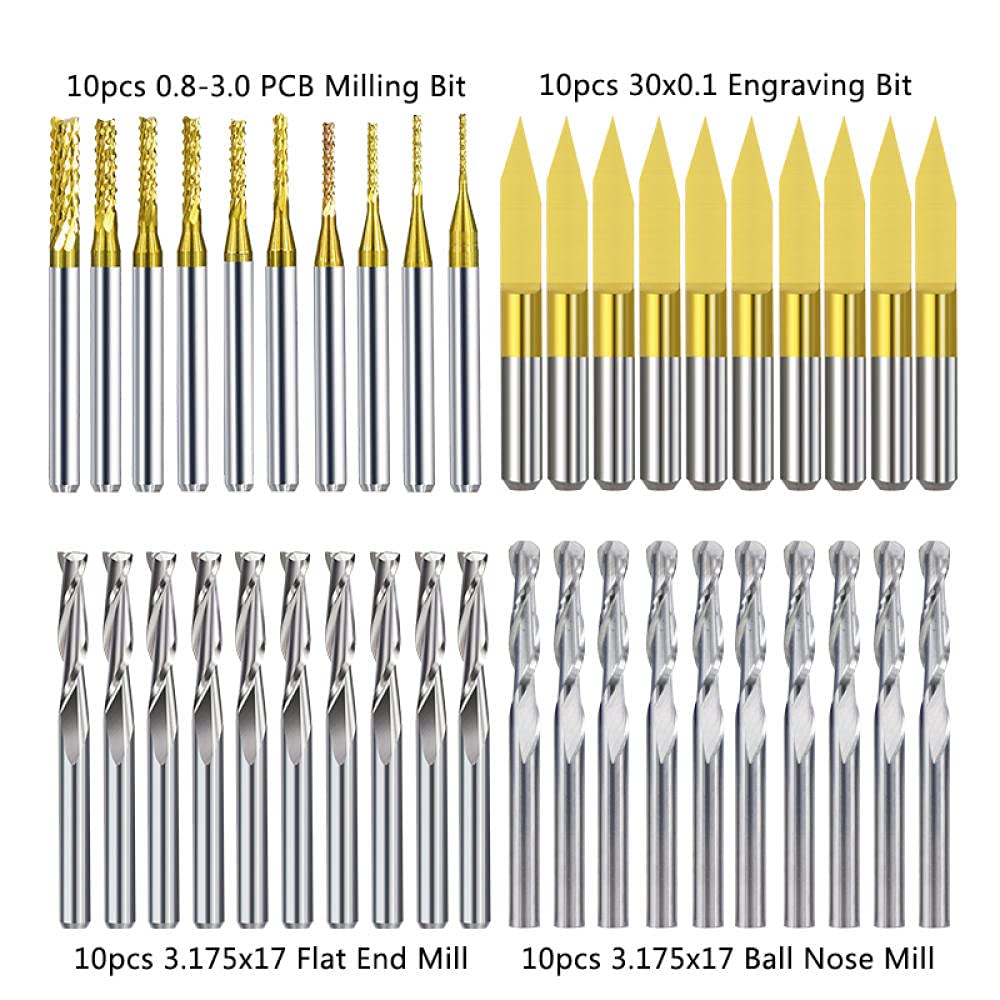 Endmühle Gravur Bits Set nano blau beschichtete CNC-Router-Bits Schneiden Frässchneider 1/8 "Schaft-Hartmetall-Fräswerkzeuge-40pcs Mill Kit 3