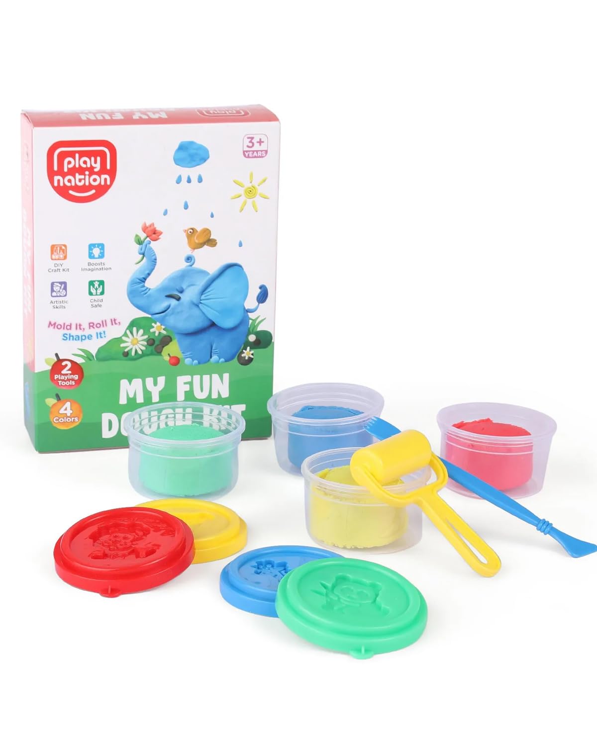 Play Nation Premium 4 in 1 Dough Clay Set for Kids | Vibrant Colors, Creative Designs, 4 Plastic Moulds | Art & Craft Activity Birthday Gift Toys for Boys & Girls | 3+ Years | 200 g (B0CPZBDGMM) Amazon Price History, Amazon Price Tracker