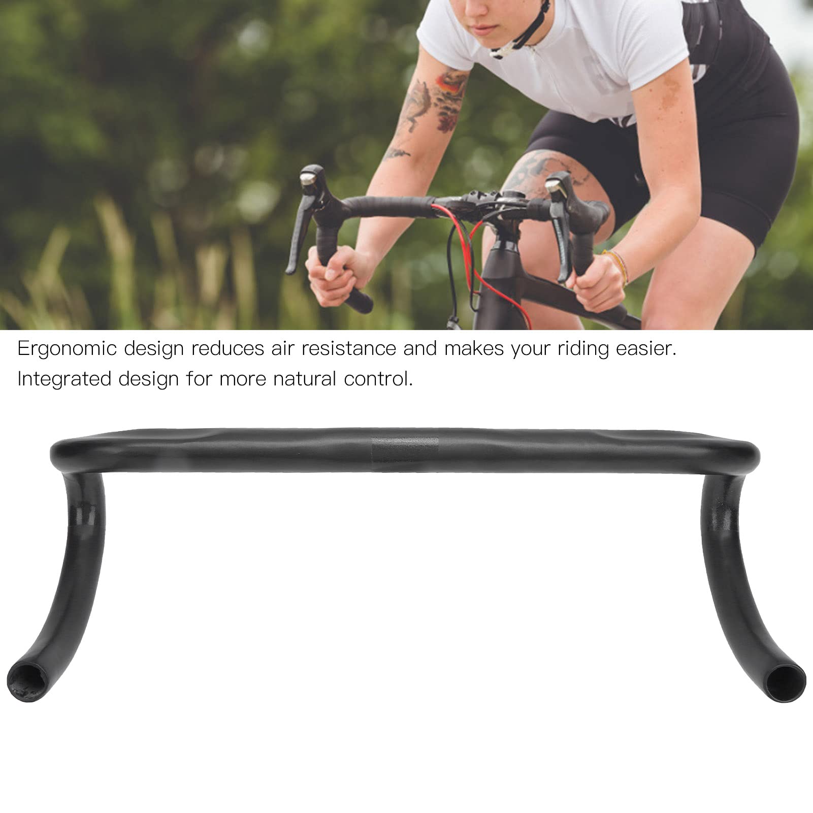 Domary Guidon de Vélo courbé 400 Mm 25,4 Mm pour Vélo de Route en Fibre Carbone Mat Accessoires pour Les Amateurs Route Noir Gris Argent