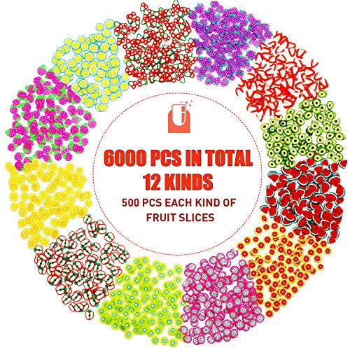 6000 Pieces Nail Design Fruit Slices 3D Polymer Assorted Pattern Nail Slices Colorful Diy Nail Design Slime Supplies For Diy Crafts Slime Making Cellphone Decorations, 12 Styles (Fruit Theme) #TOP1