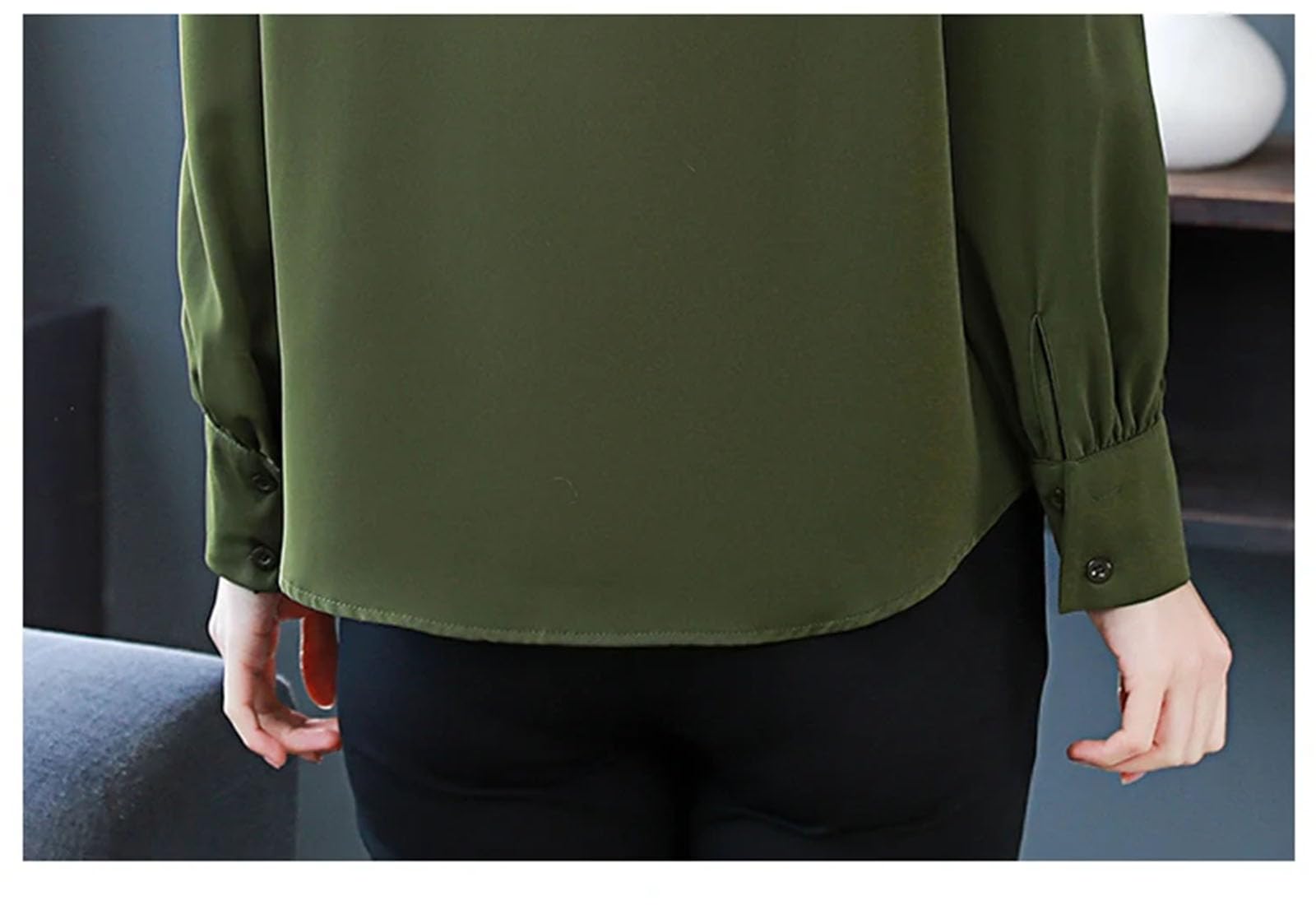 Camicette da donna primaverili con bottoni a volant per donne casual da lavoro a maniche lunghe in raso camicette top