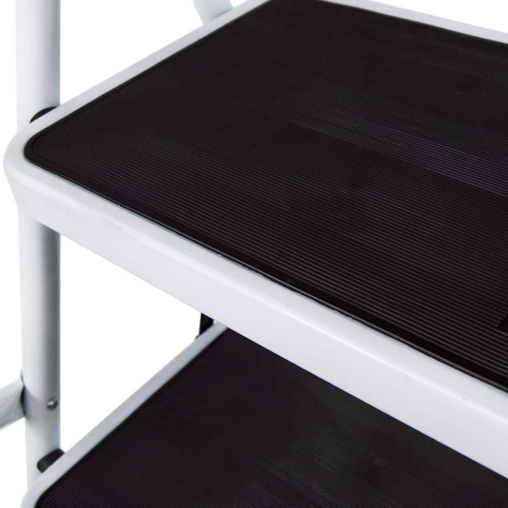 Scaletta a 4 gradini, con corrimano di sicurezza, in acciaio resistente, pieghevole e portatile con superficie antiscivolo in gomma - capacità di carico 150 kg/330 libbre