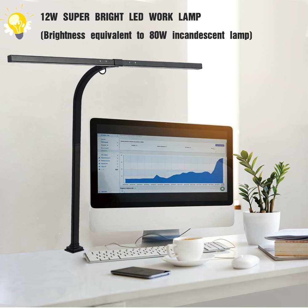🔥 Cashback up to 70% LED Desk Lamp with Clamp, EYOCEAN Swing Arm Work Light, No Glare Screen Light Bar, Task Lamp with Auto-Dimming & Adjustment Color Temperature, Office Lamp with Memory Function, 18W, Matte Black