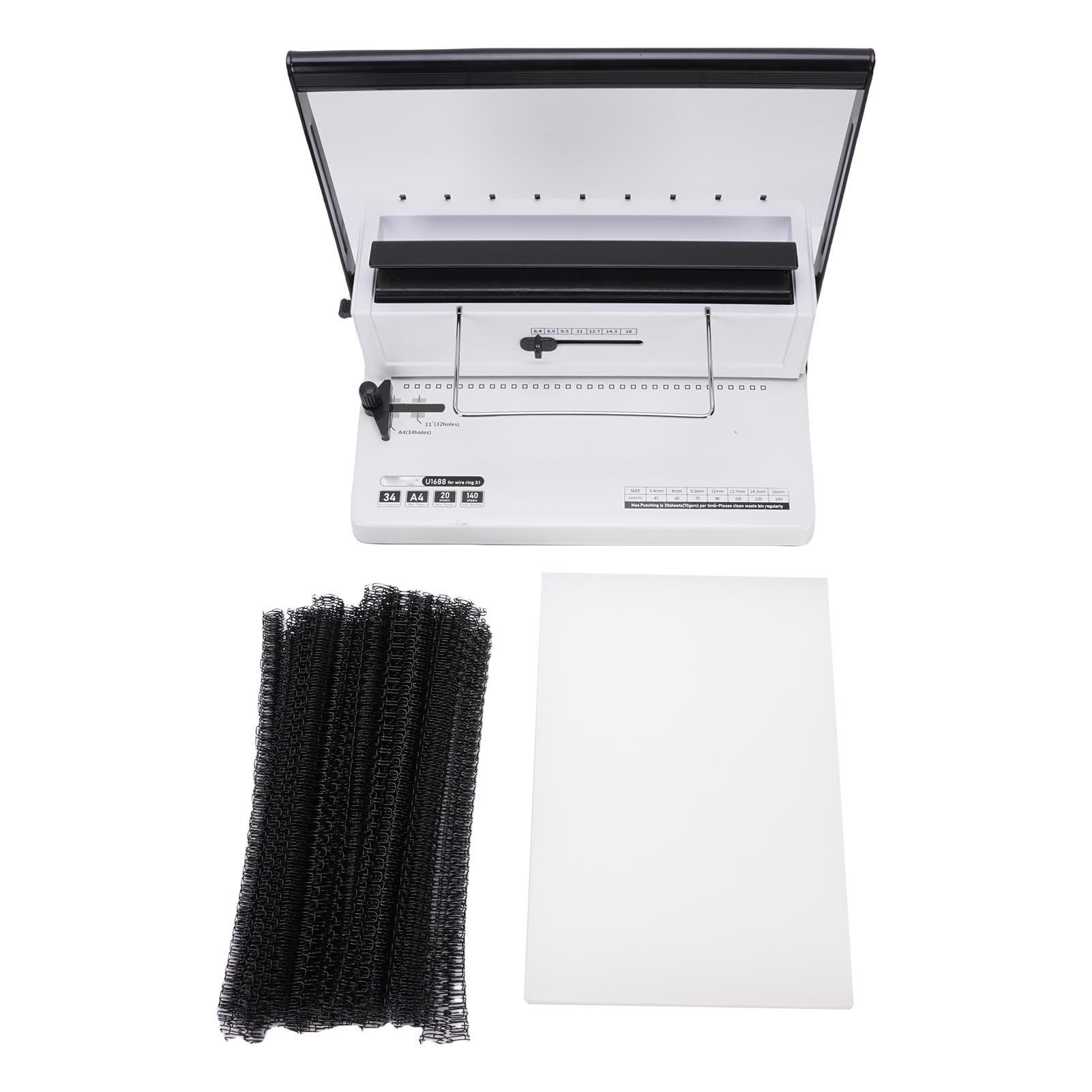 Luocute Rilegatrice a Spirale, Perforatrice a 34 Fori, capacità di 20 Fogli, Rilegatura da 140 Fogli, con Margini Regolabili, Perni Rimovibili, per Lettere A4 Aziendali, Scolastiche,