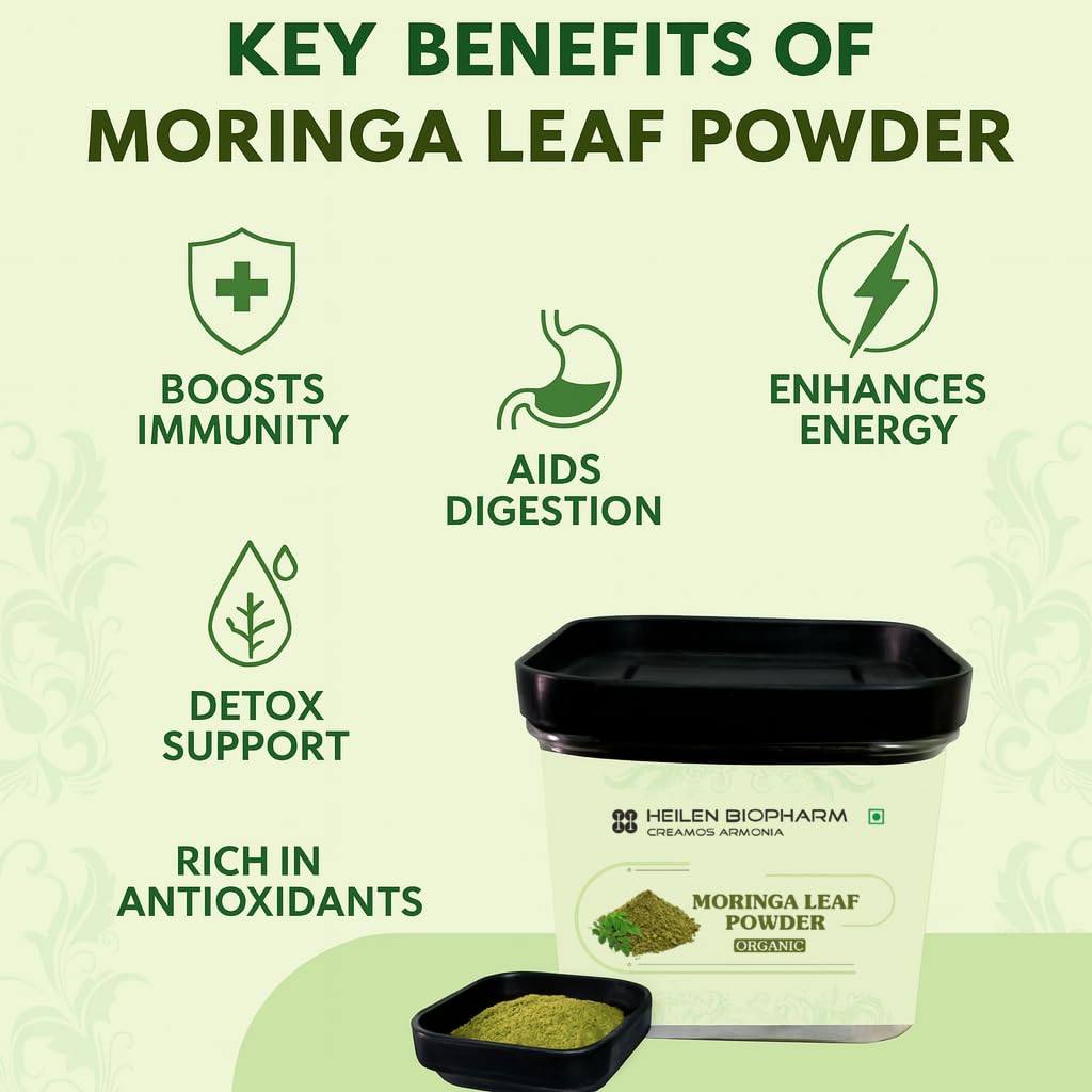 Heilen Biopharm Moringa Leaf Powder | 100g | 100% Pure & Natural | Vegan & Non-GMO | Supports Immunity, Energy & Digestion | Ayurvedic Herbal Superfood – Pack of 1 - Image 4 thumbnail