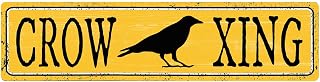Vintage Crow Xing Crossing Sign, Animal Crow Crossing Metal Tin Sign Decor, Rustic Wall Decorations, Street Road Traffic Signs, Cabin, Man Cave or Garage Wall Art, Indoor/Outdoor, 4x16In