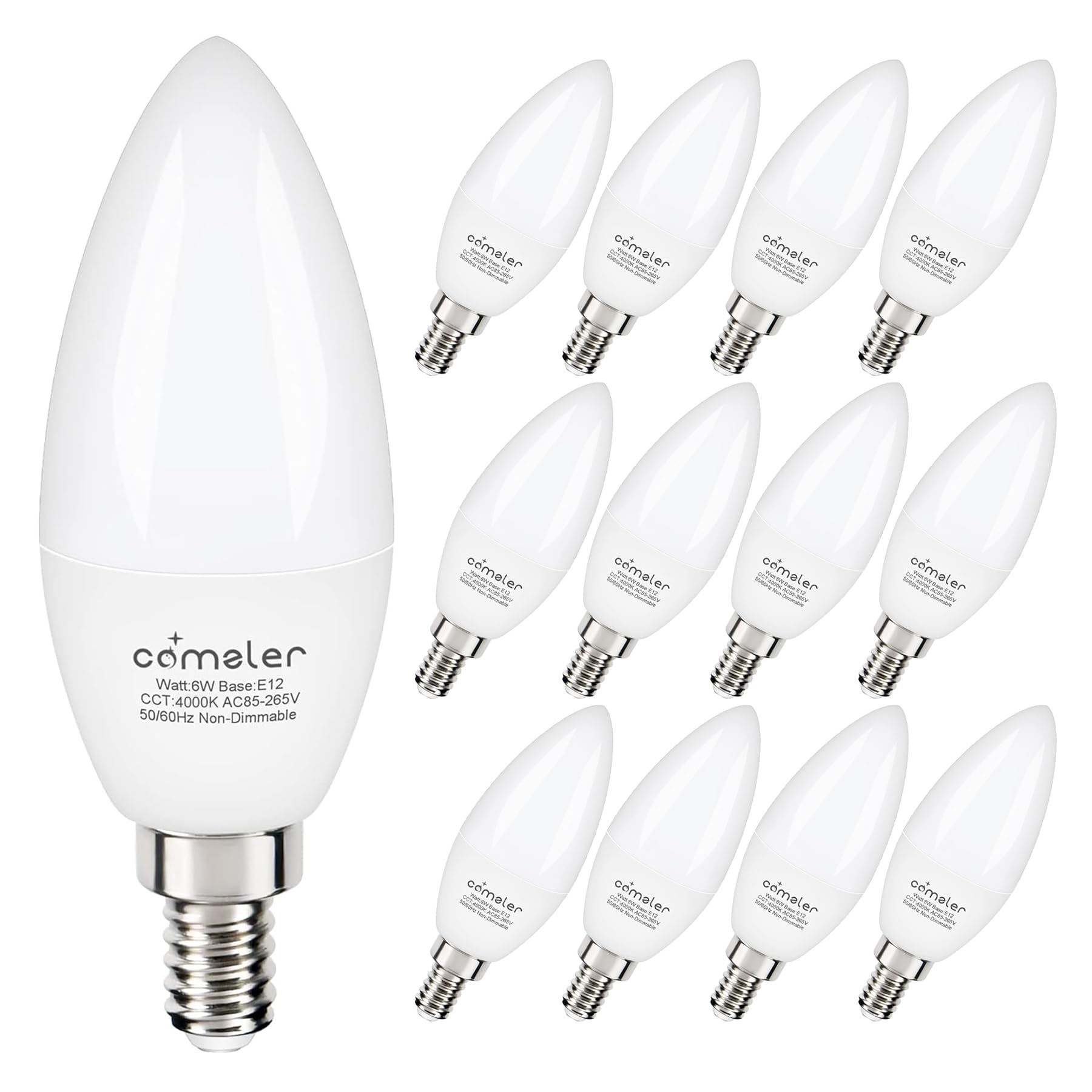 12 Pack E12 LED Candelabra Light Bulb 60W Equivalent 4000K Natural White