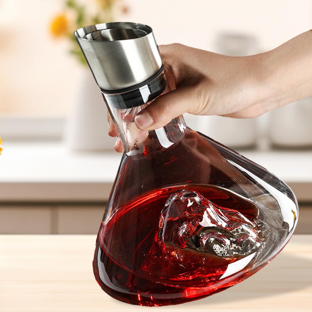 Décanteur à vin transparent de 1500 ml avec aérateur, décanteur de filtration, carafe à vin rouge avec distributeur intégré (cristal)