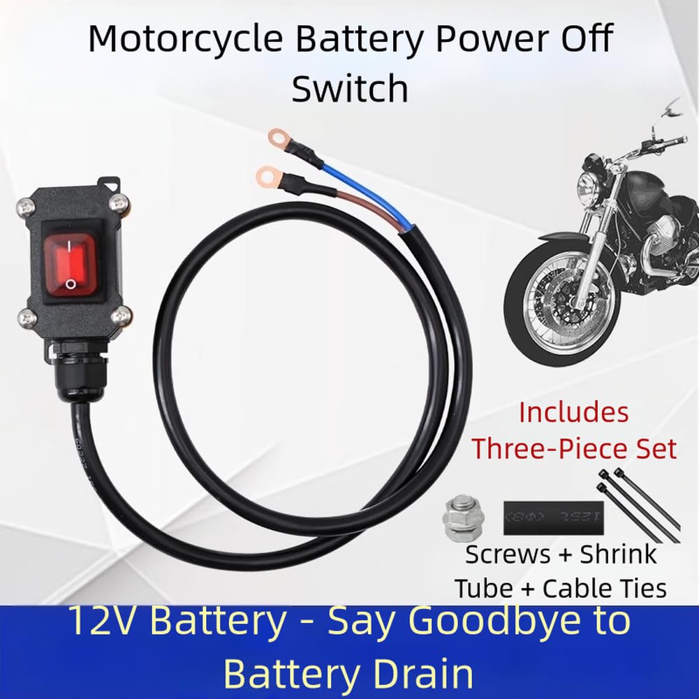 Interruttore di scollegamento della batteria per moto, 12 V 24 V CC, con struttura impermeabile e cavo isolato per un'affidabile interruzione di corrente e protezione della batteria (100 cm)