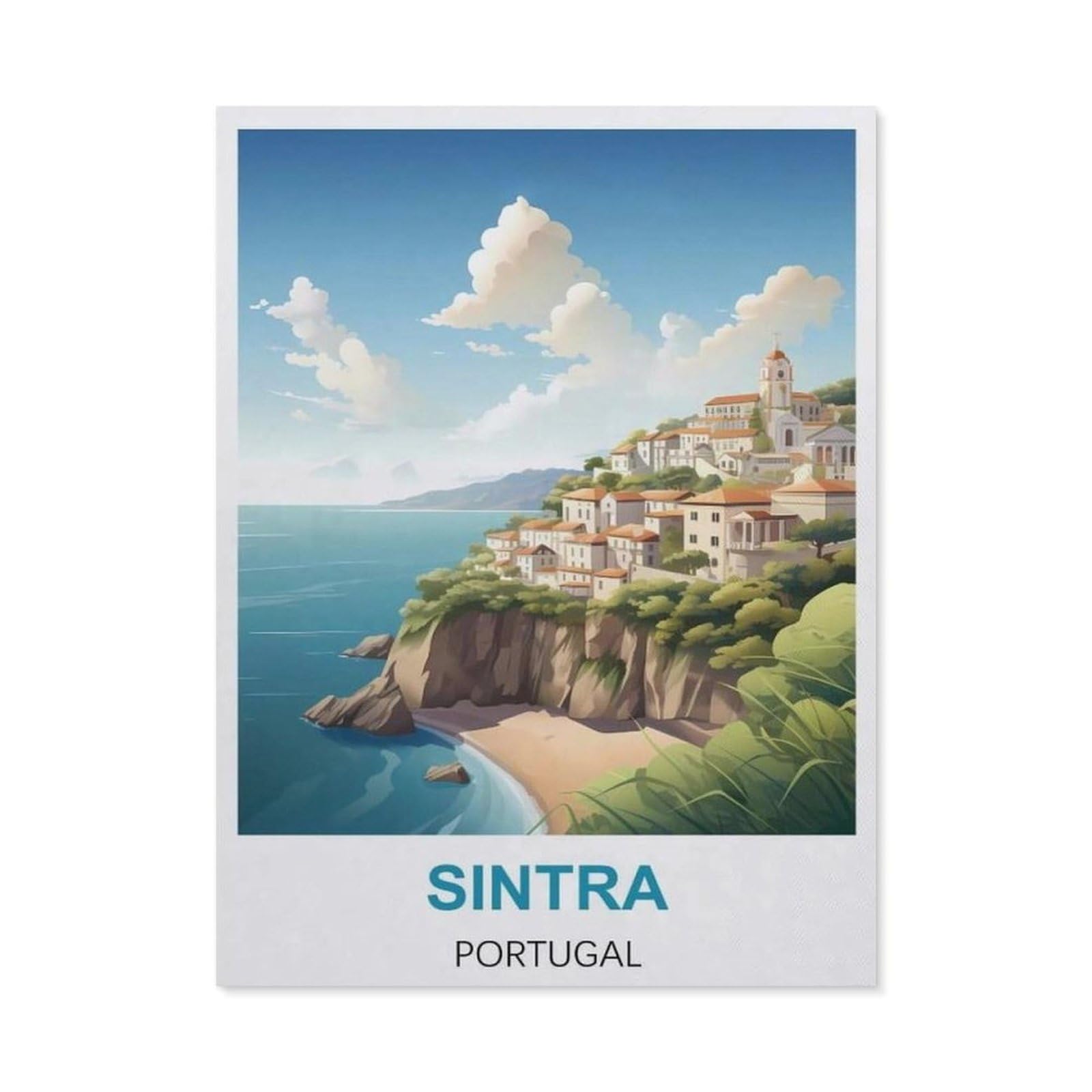 BEAYODKP Full Diamond 5D DIY Diamond Painting，Sintra Portugal Vintage Travel Posters，3D Diamond Embroidery Cross Stitch Mosaic Needle Works（30 x 40 cm/11.81 x 15.74 inches）-CA74