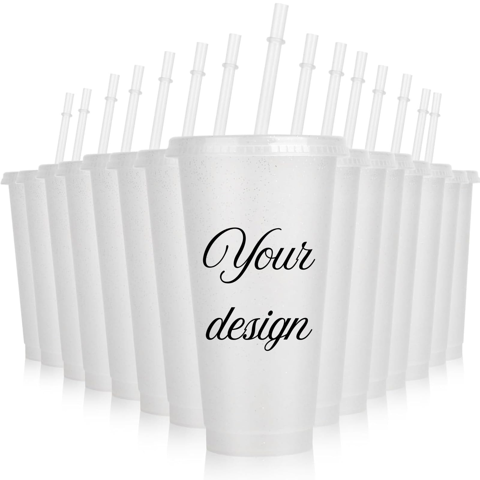 1-100 Pack Personalised Cold Cups, 24oz, Custom Your Own Design, Gift for Birthday Anniversary Baby Shower Business Event Hen Party Favours, Reusable Plastic Mug (White)